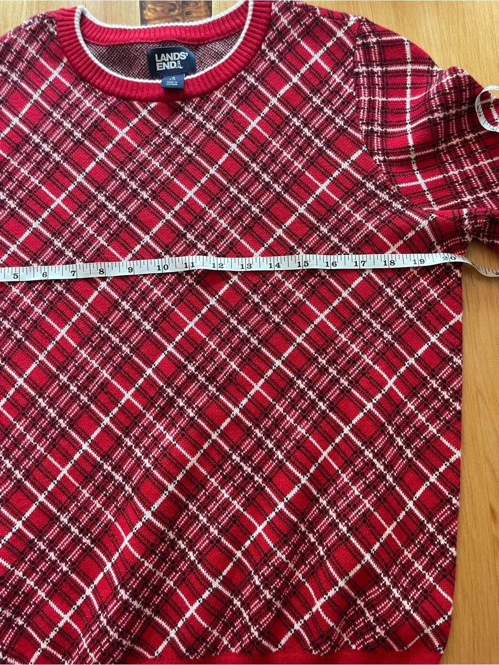 Lands' End Red Plaid Crewneck Sweater